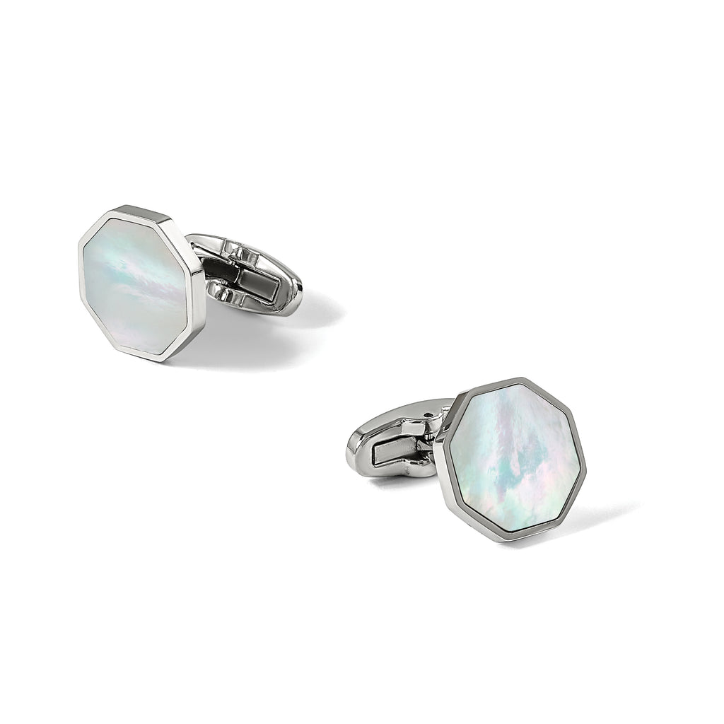 Men's Polished Mother of Pearl Stainless Steel Cuff Links