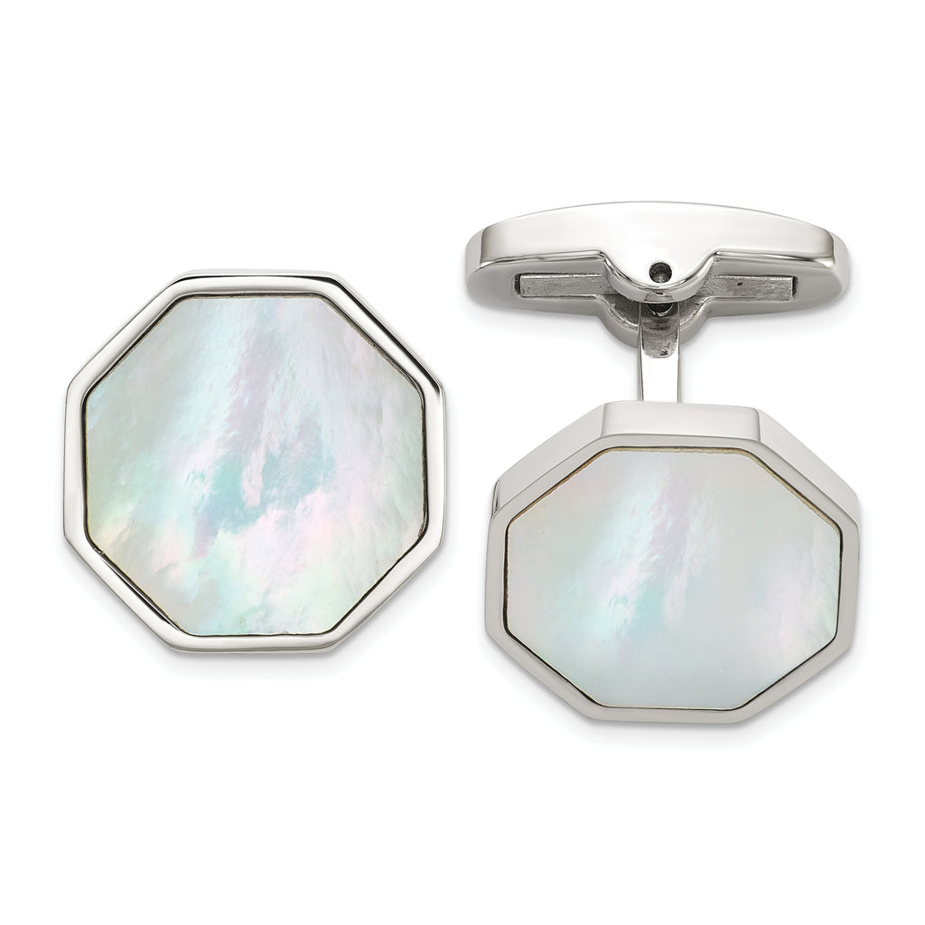 Stainless Steel Polished with Mother of Pearl Inlay Octagon Cufflinks for Men