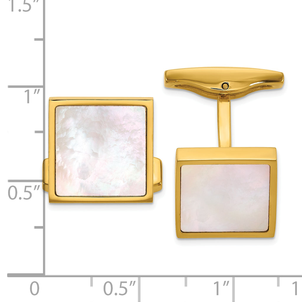 Stainless Steel Polished Yellow IP-plated with Mother of Pearl Inlay Cufflinks for Men