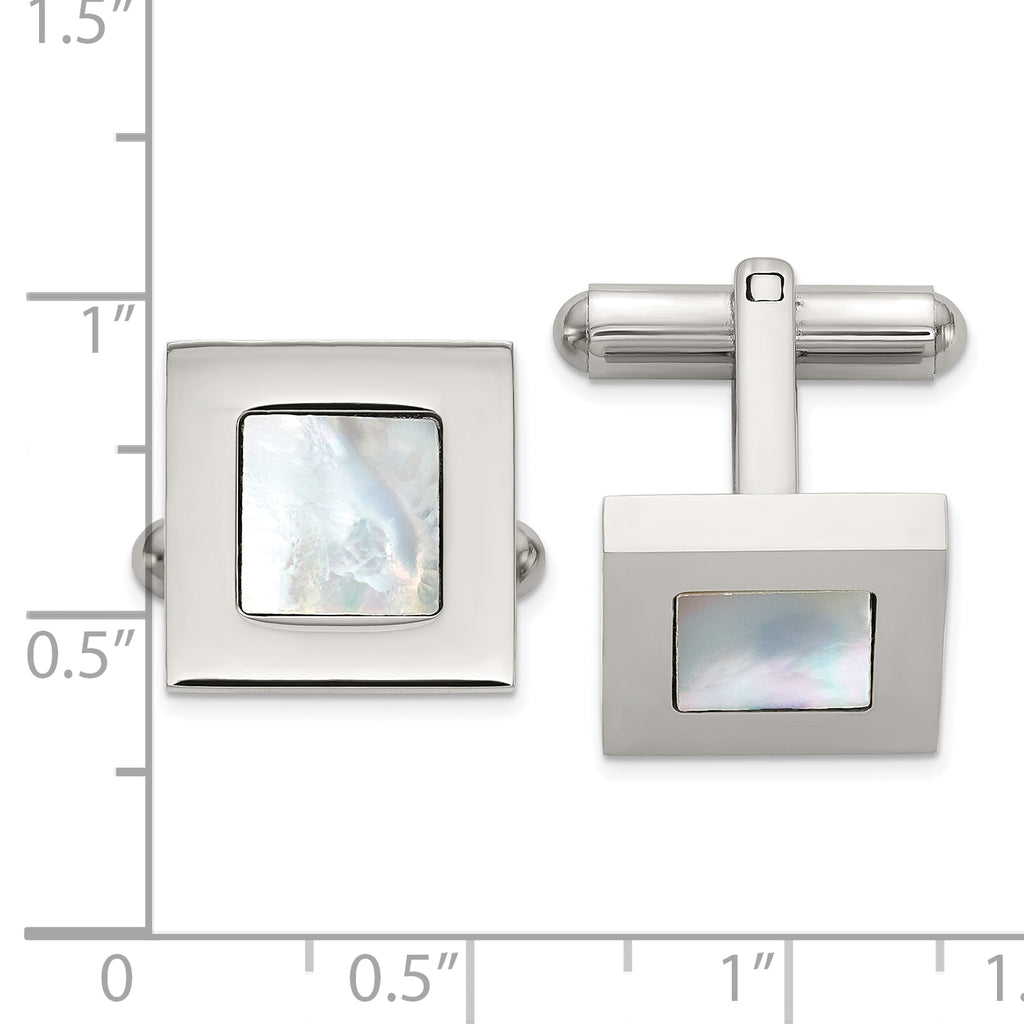 Men's Polished Mother of Pearl Stainless Steel Cuff Links