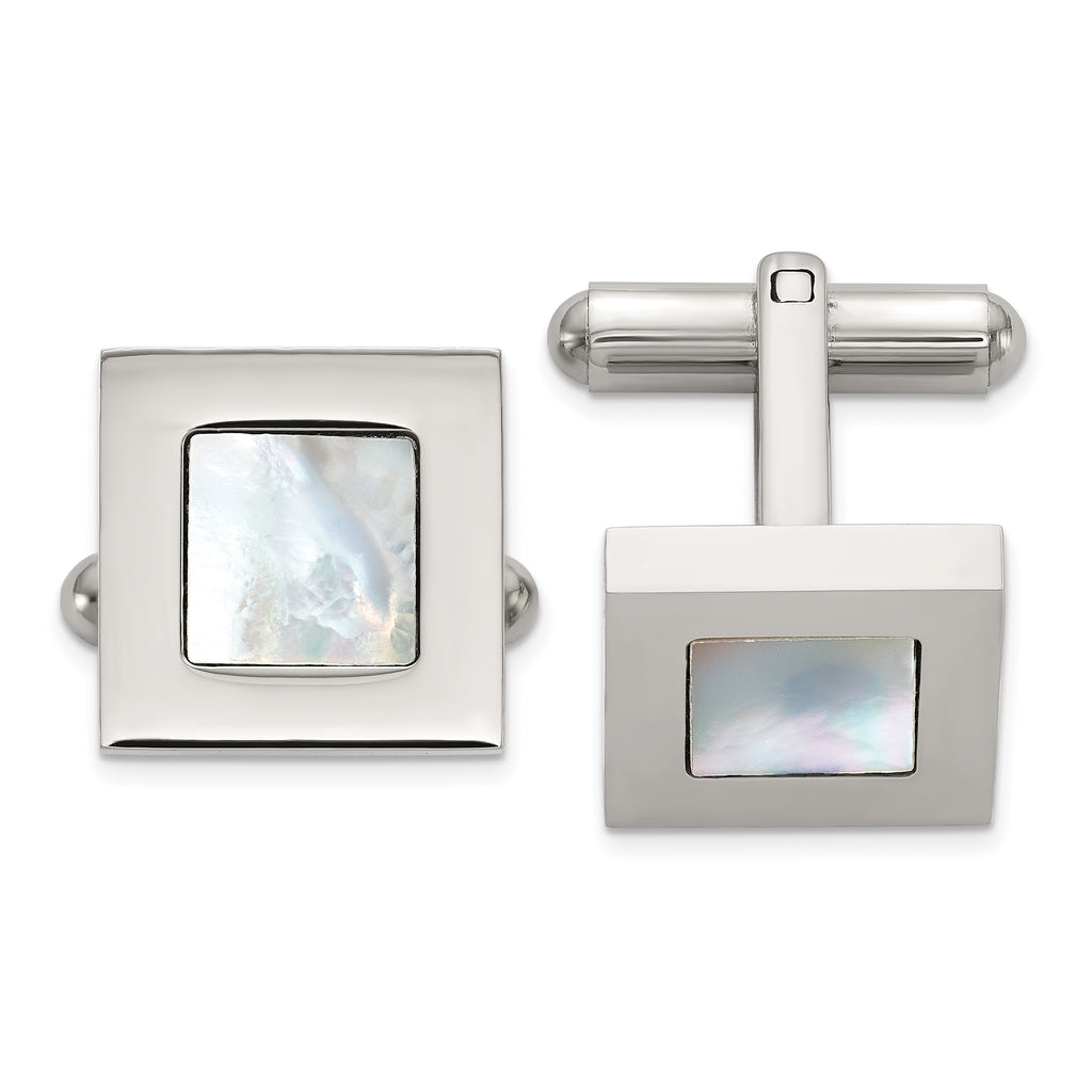 Stainless Steel Polished with Mother of Pearl Inlay Square Cufflinks for Men