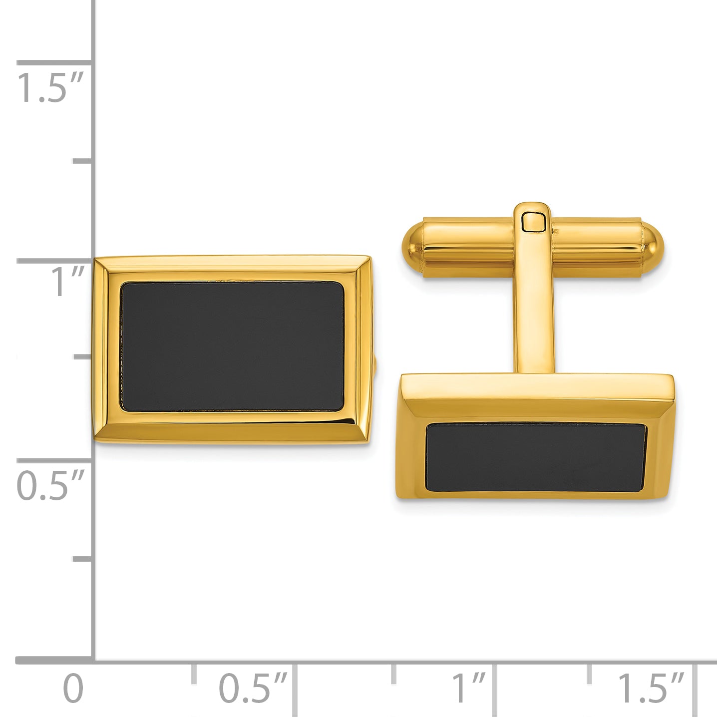 Stainless Steel Polished Yellow IP-plated with Black Epoxy Inlay Rectangle Cufflinks for Men