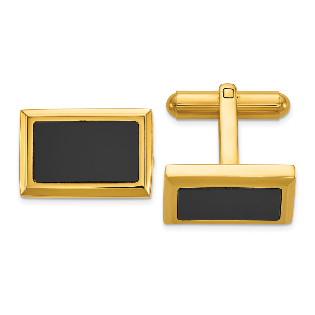 Stainless Steel Polished Yellow IP-plated with Black Epoxy Inlay Rectangle Cufflinks for Men