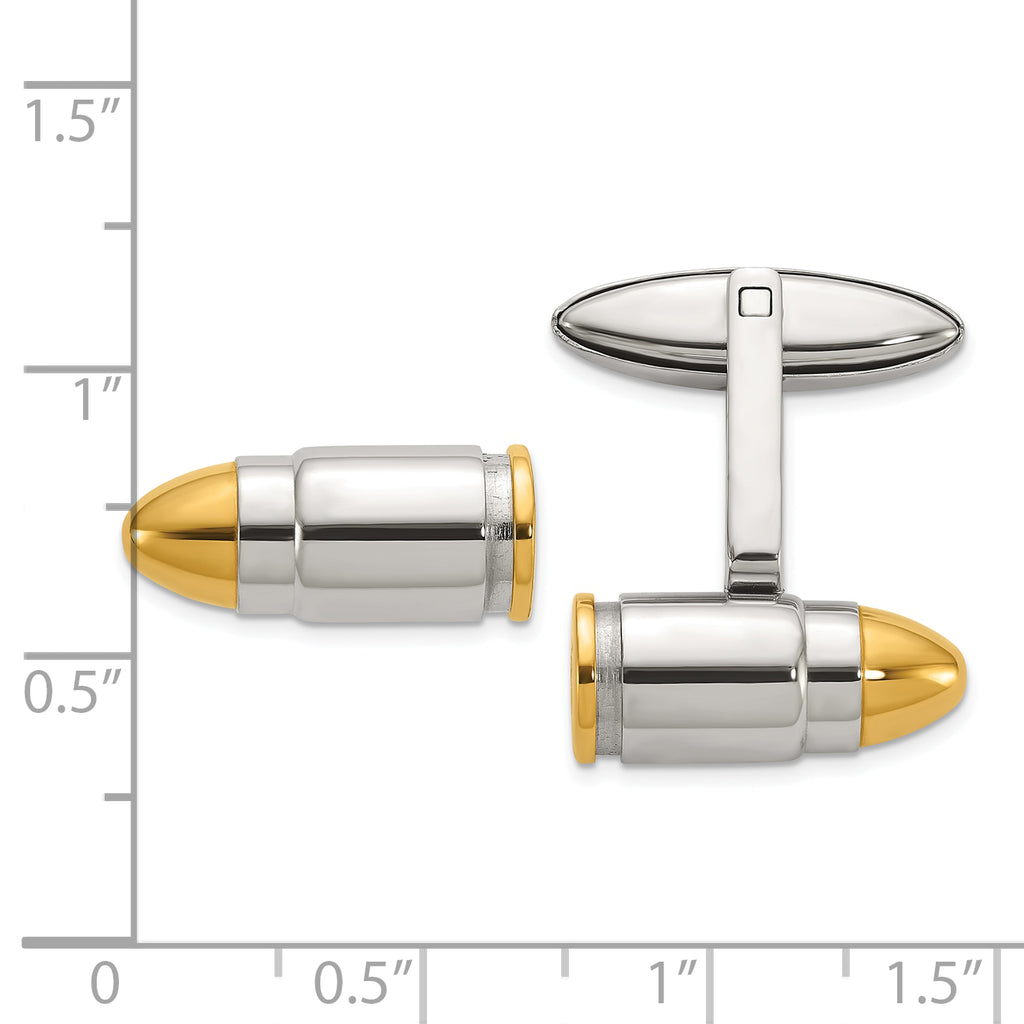 Stainless Steel Polished Yellow IP-plated Bullet Cufflinks for Men