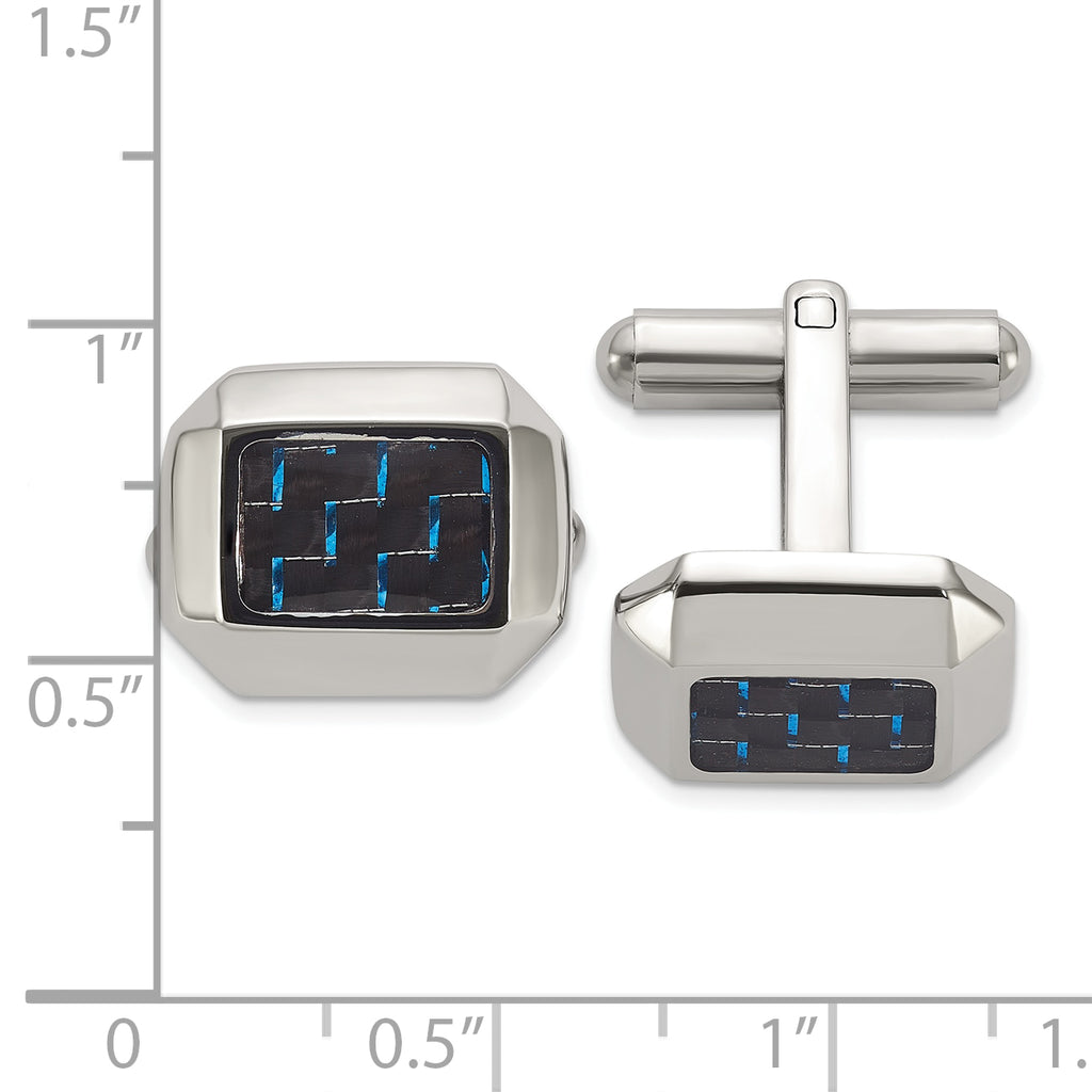 Men's Polished Carbon Fiber Stainless Steel Cuff Links