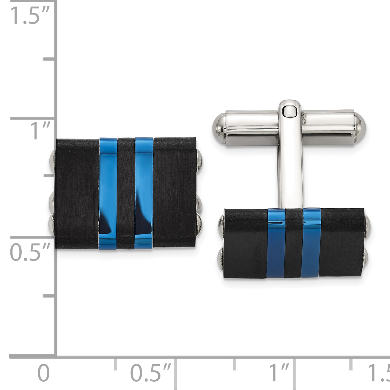 Stainless Steel Brushed and Polished Black and Blue IP-plated Cufflinks for Men
