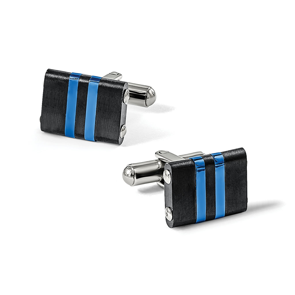 Stainless Steel Brushed and Polished Black and Blue IP-plated Cufflinks for Men