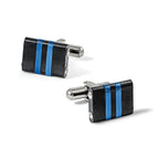 Stainless Steel Brushed and Polished Black and Blue IP-plated Cufflinks for Men