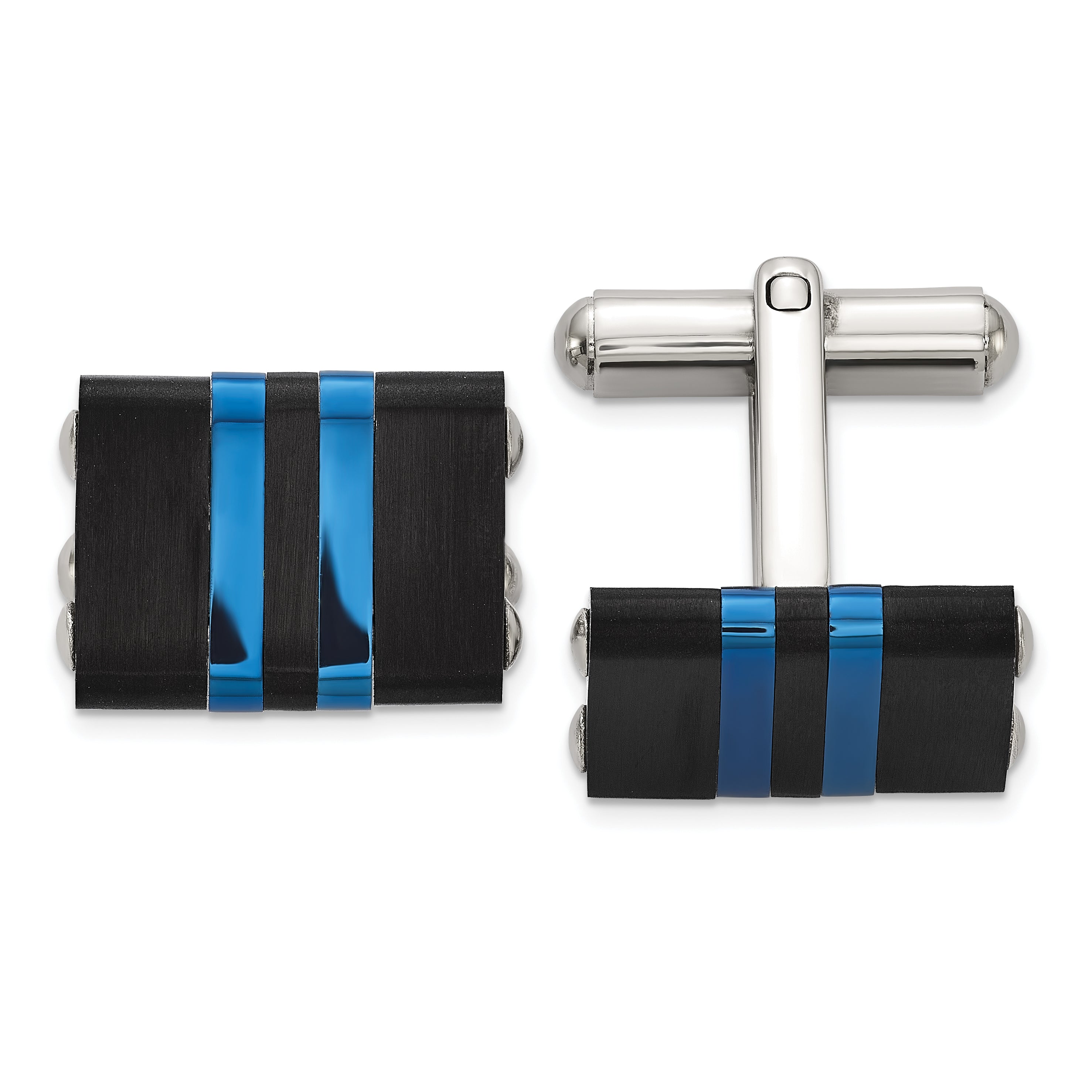 Stainless Steel Brushed and Polished Black and Blue IP-plated Cufflinks for Men