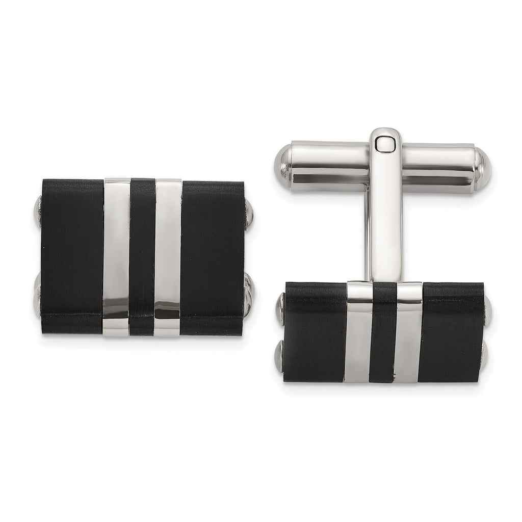 Stainless Steel Brushed and Polished Black IP-plated Cufflinks for Men