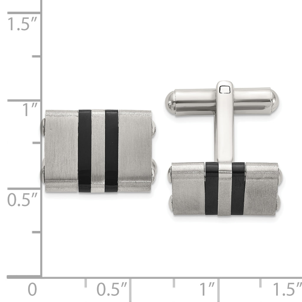 Stainless Steel Brushed and Polished Black IP-plated Striped Cufflinks for Men