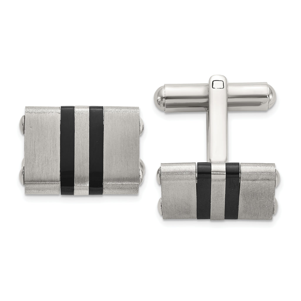 Men's Brushed and Polished Black Stainless Steel Cuff Links