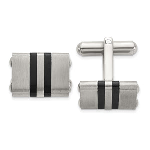 Men's Brushed and Polished Black Stainless Steel Cuff Links