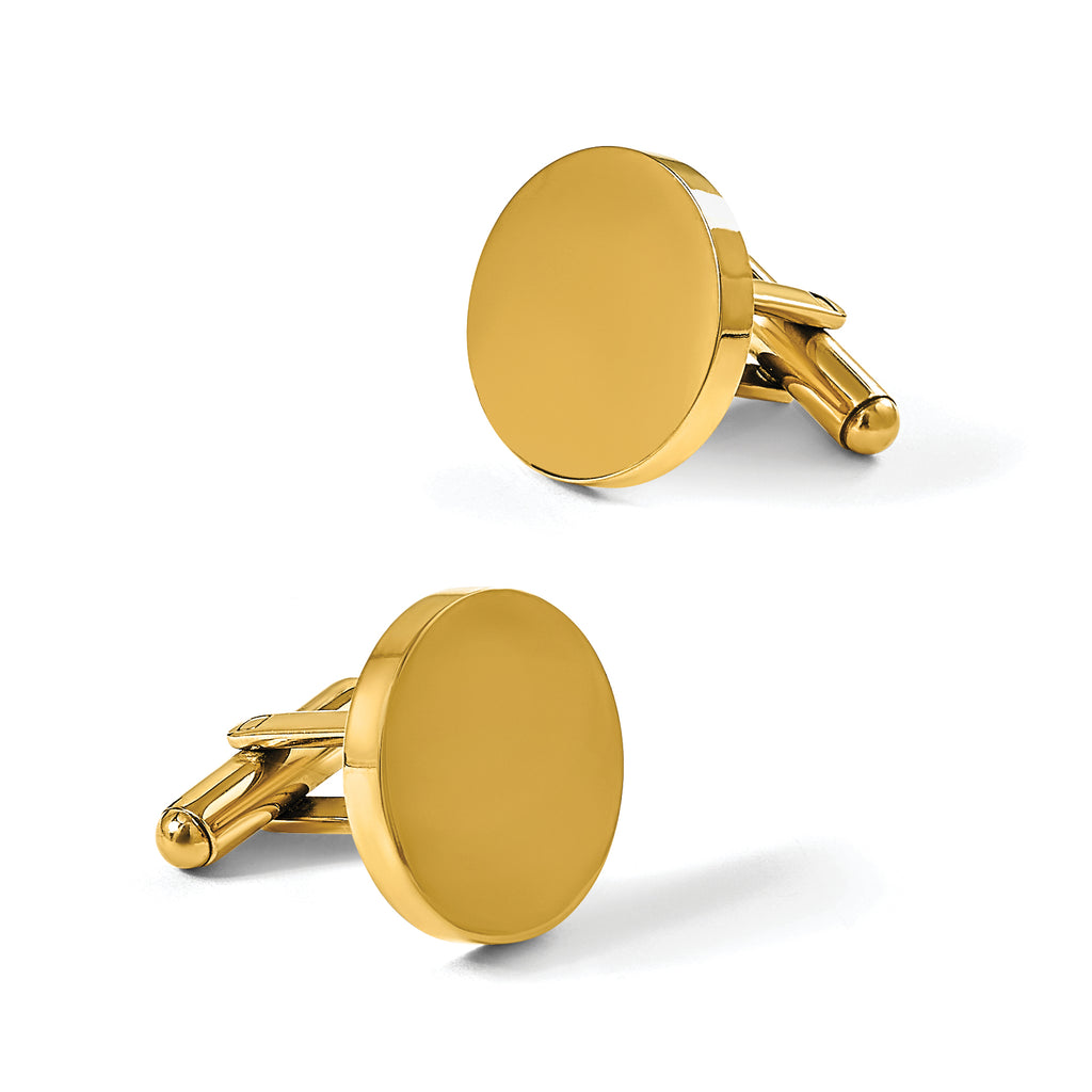 Stainless Steel Polished Yellow IP-plated Circle Cufflinks for Men