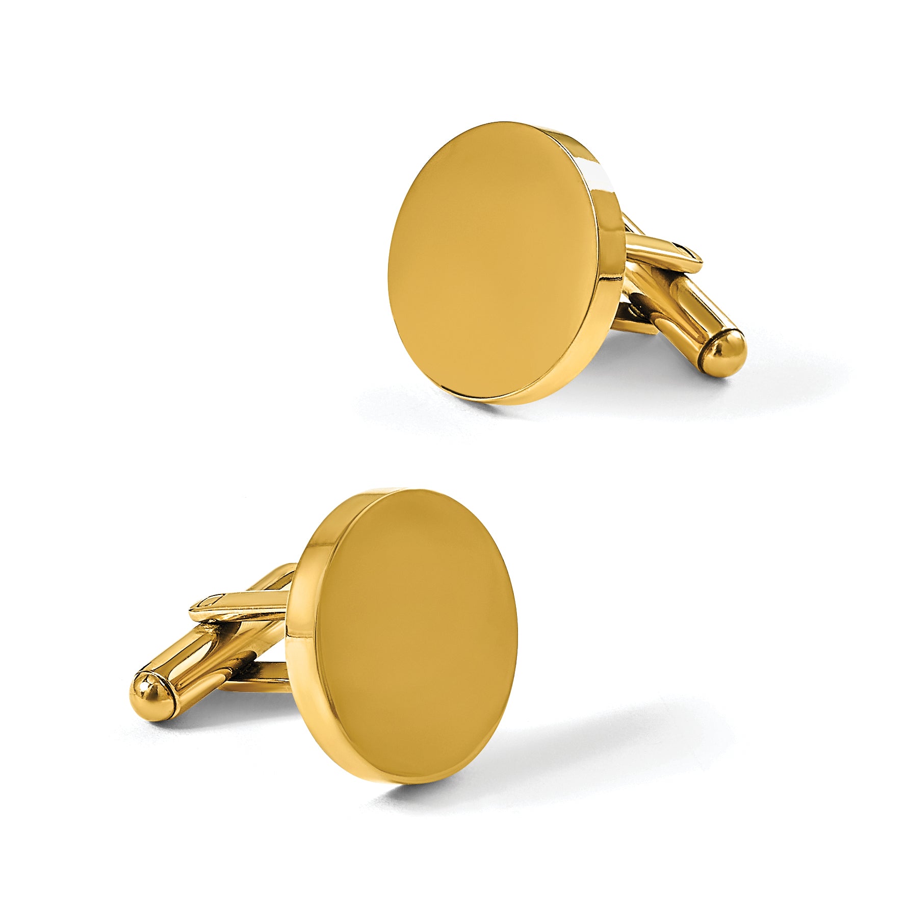 Stainless Steel Polished Yellow IP-plated Circle Cufflinks for Men