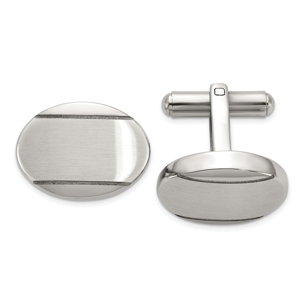 Stainless Steel Brushed and Polished Oval Cufflinks for Men