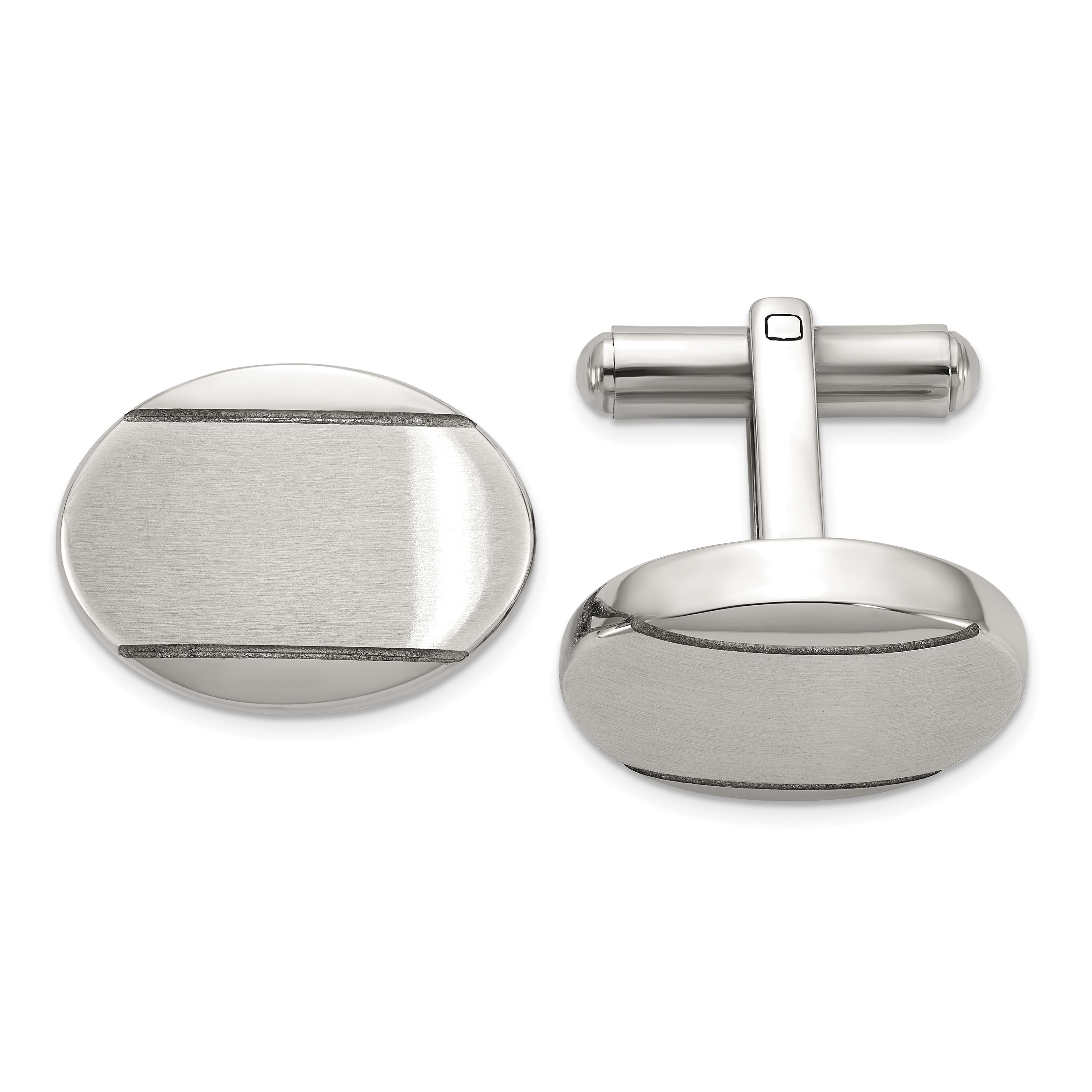 Stainless Steel Brushed and Polished Oval Cufflinks for Men