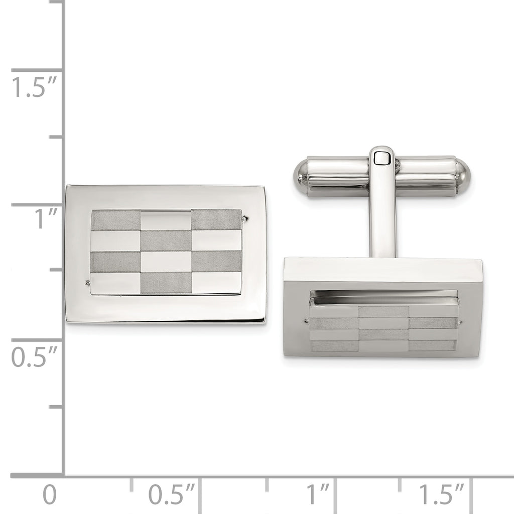 Stainless Steel Polished and Laser-cut Checkered Cufflinks for Men