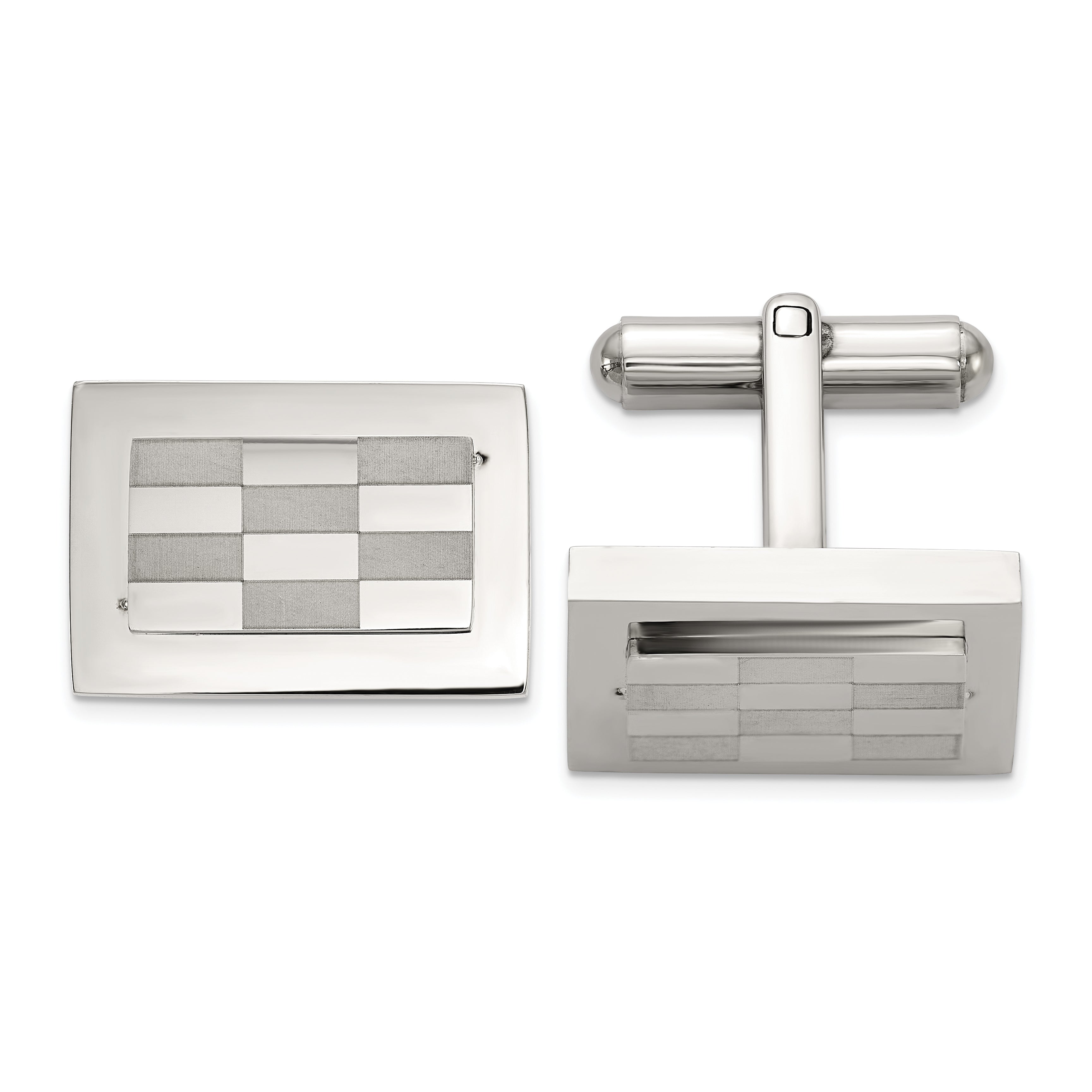 Stainless Steel Polished and Laser-cut Checkered Cufflinks for Men