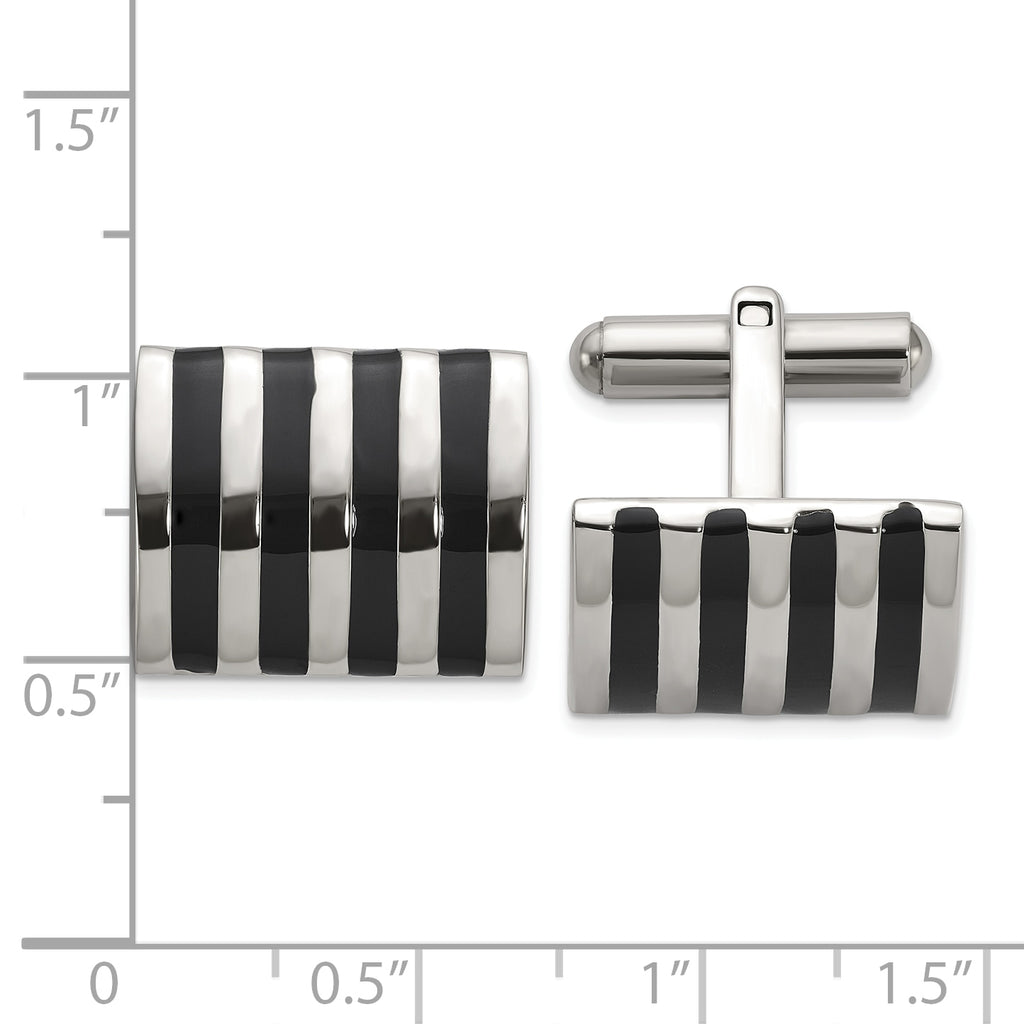 Stainless Steel Polished with Black Enamel Stripes Cufflinks for Men