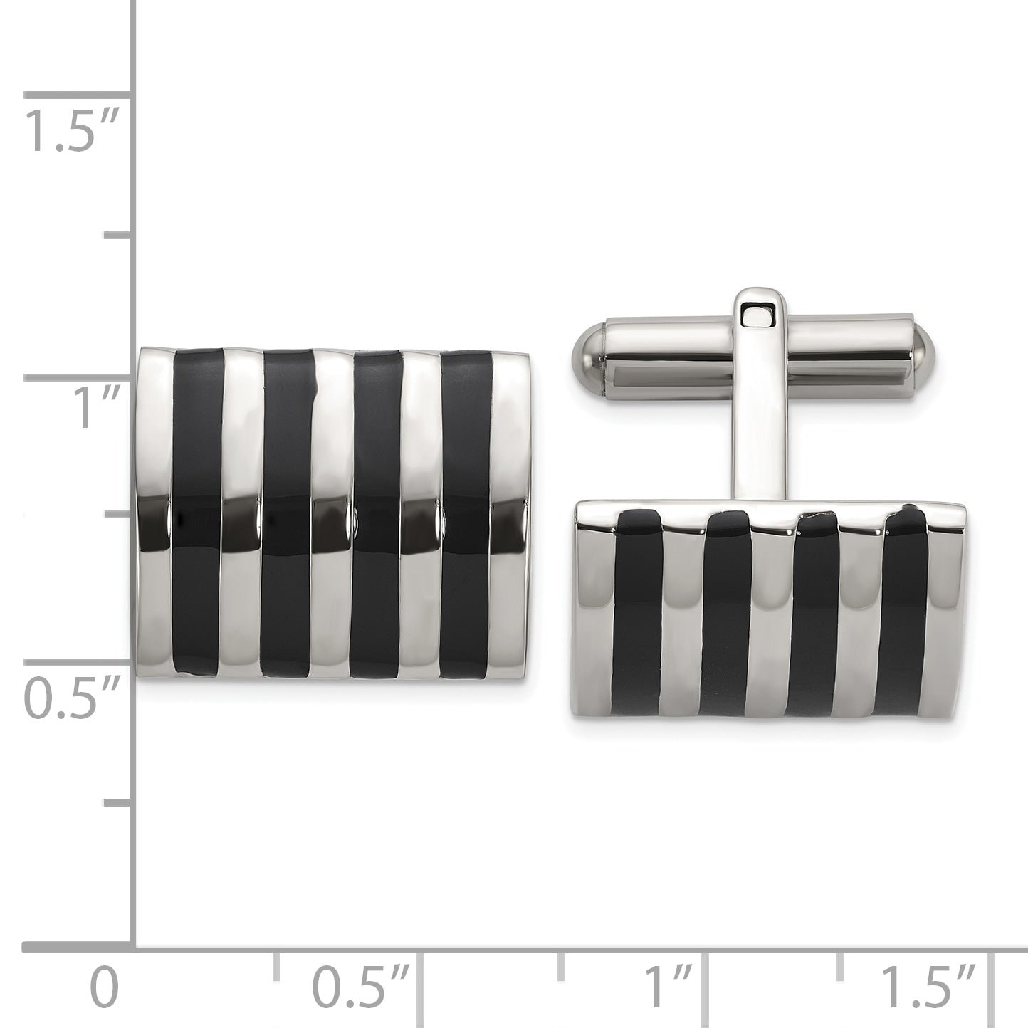 Stainless Steel Polished with Black Enamel Stripes Cufflinks for Men