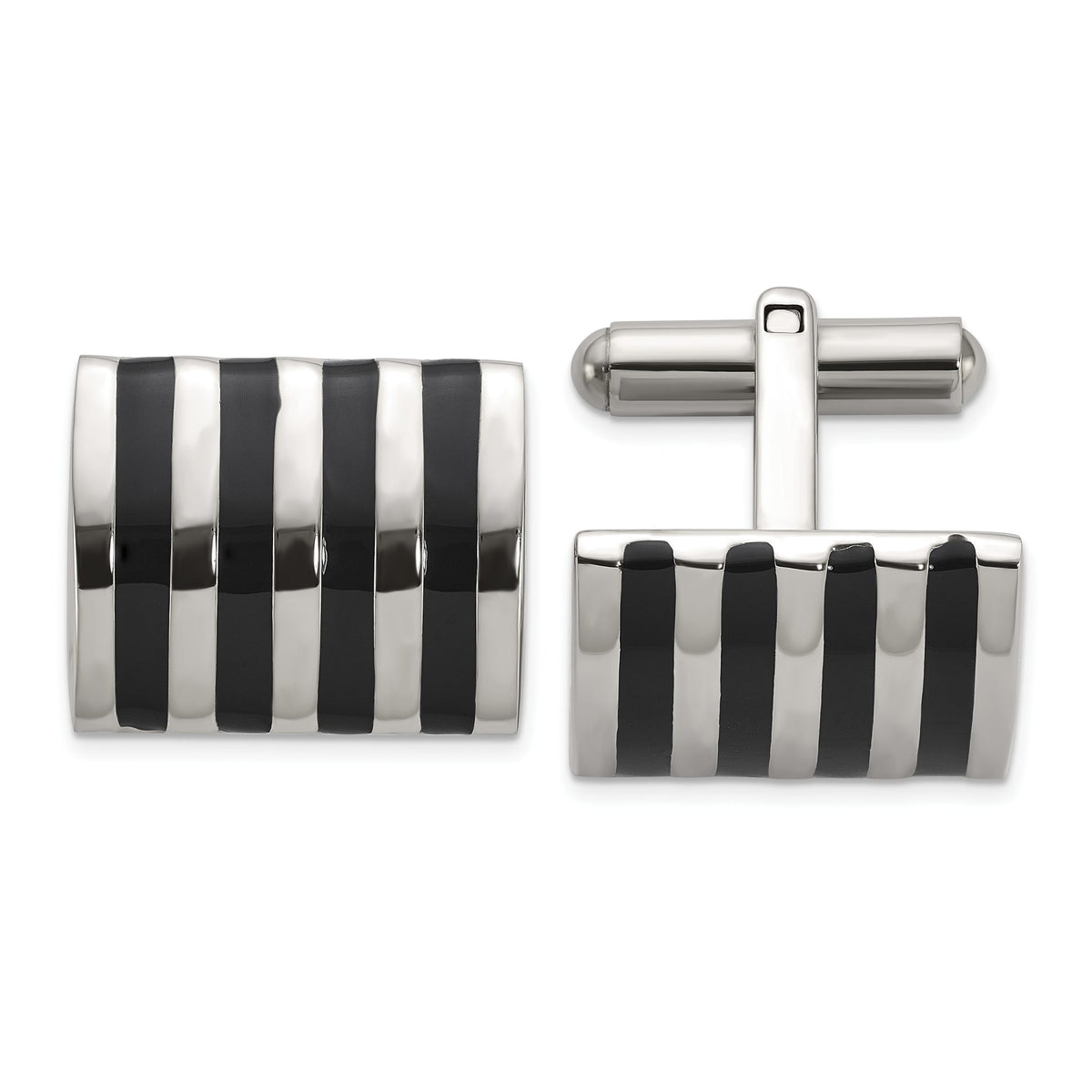 Chisel Men's Black Enamel Stripes Cuff Links in Stainless Steel - Sophia Jewelers Main image