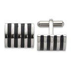 Stainless Steel Polished with Black Enamel Stripes Cufflinks for Men