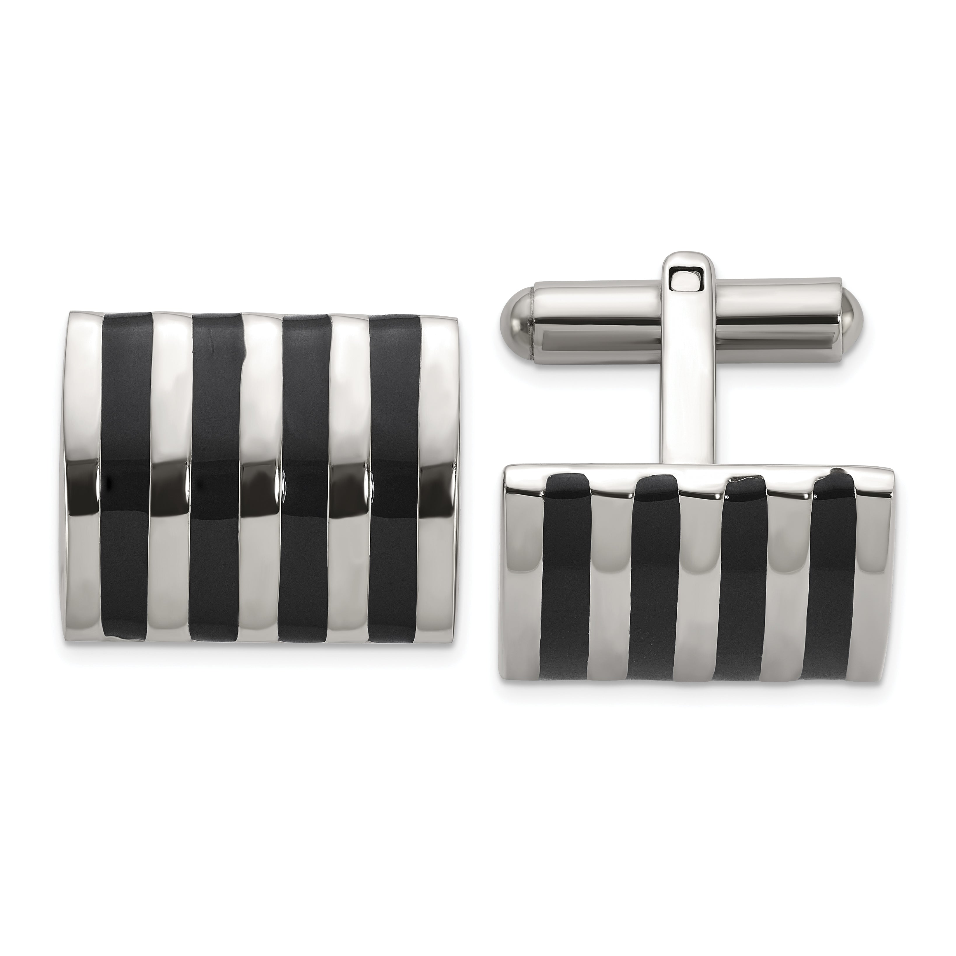 Stainless Steel Polished with Black Enamel Stripes Cufflinks for Men