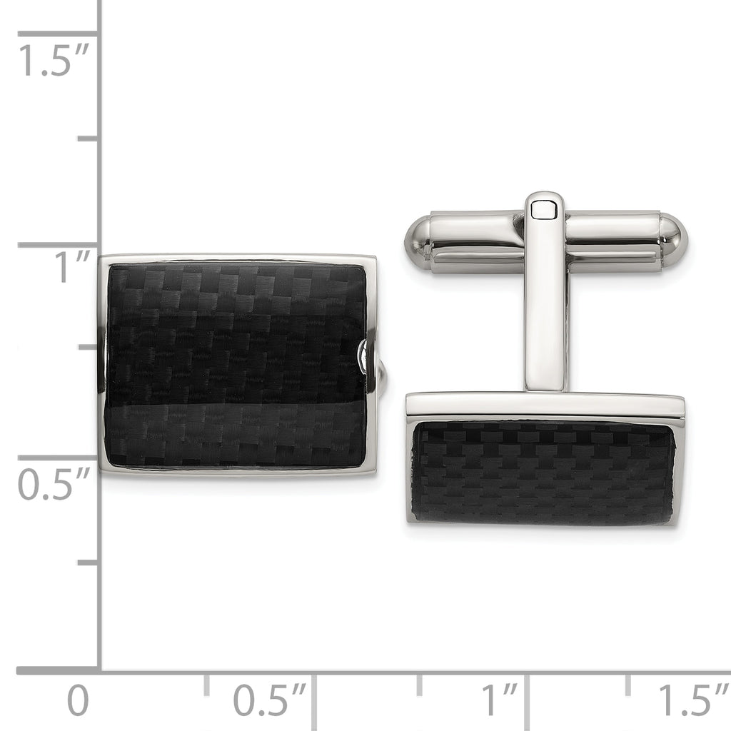 Stainless Steel Polished with Black Carbon Fiber Inlay Cufflinks for Men