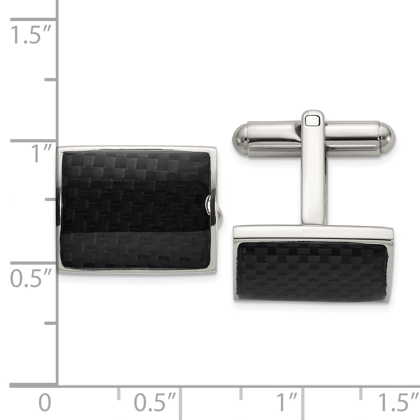 Stainless Steel Polished with Black Carbon Fiber Inlay Cufflinks for Men