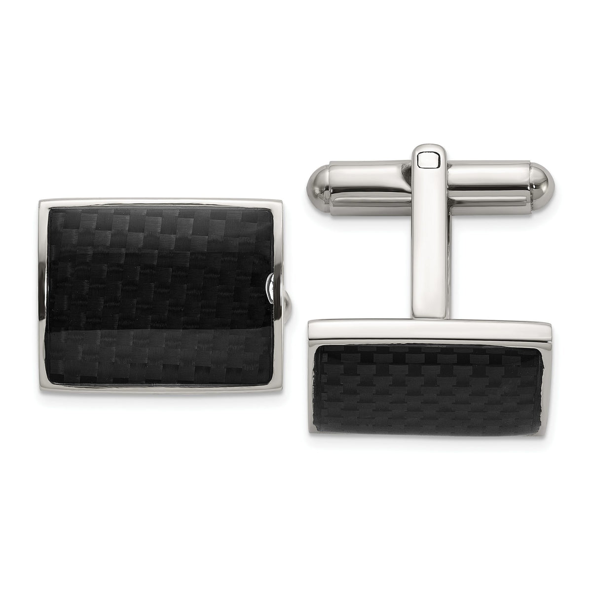 Chisel Men's Checkered Black Carbon Fiber Inlay Cuff Links in Stainless Steel - Sophia Jewelers Main image
