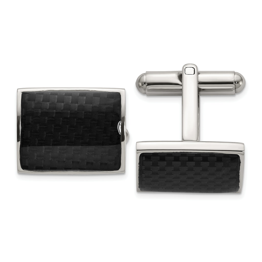 Men's Polished Carbon Fiber Stainless Steel Cuff Links