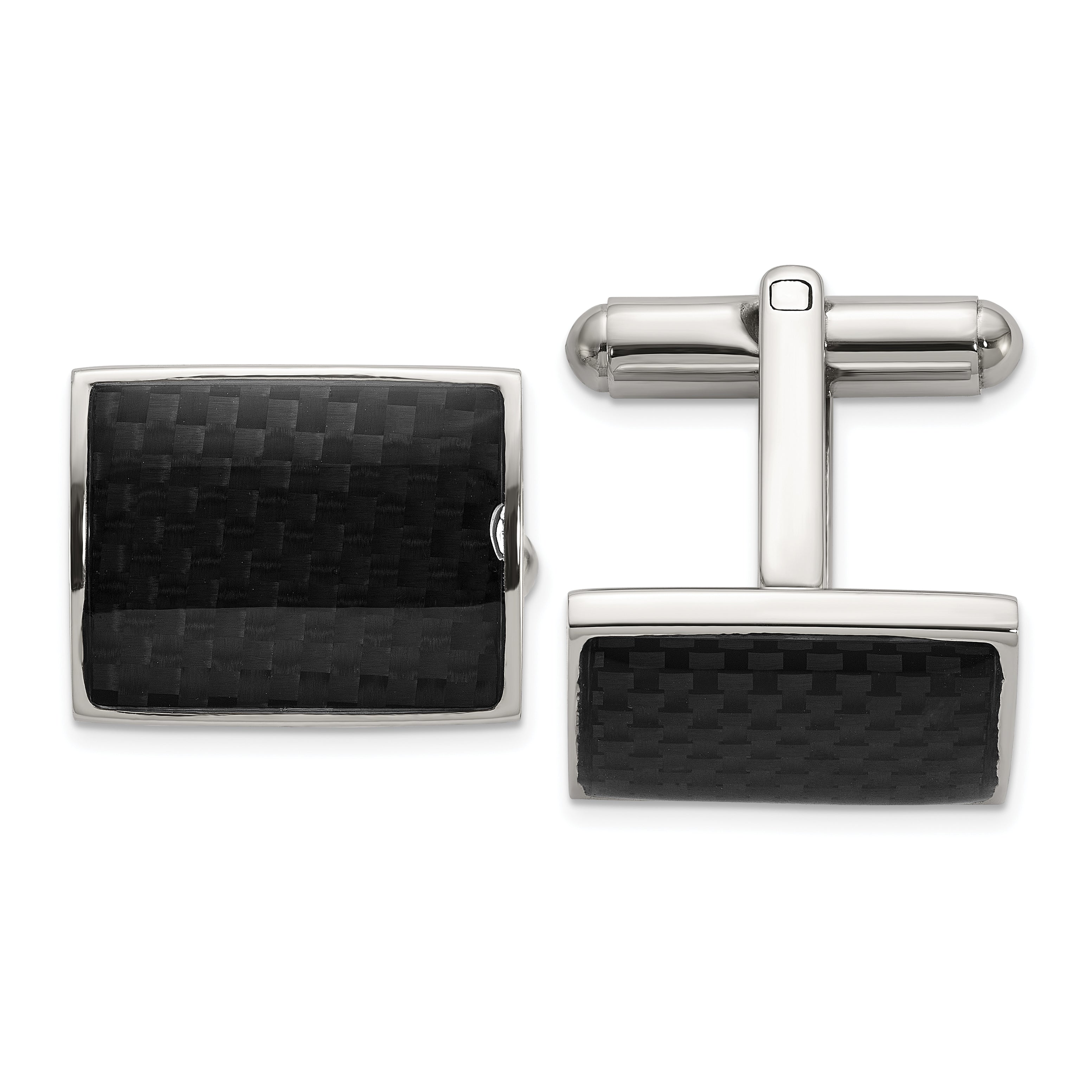 Men's Polished Carbon Fiber Stainless Steel Cuff Links
