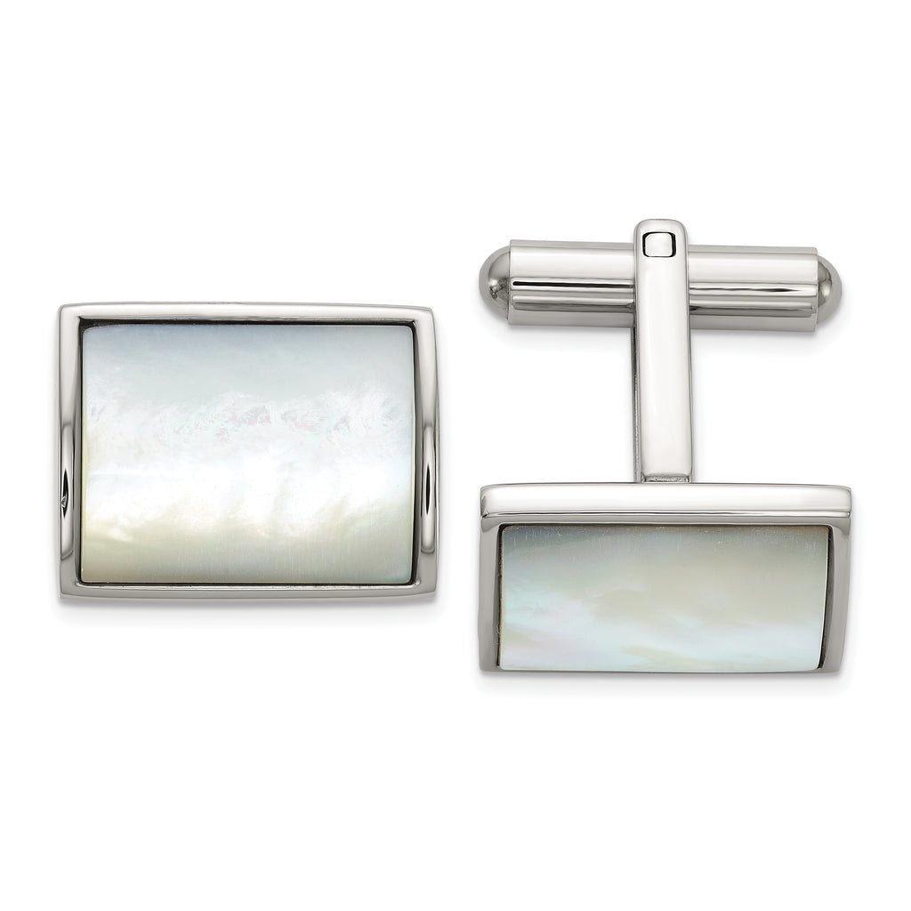 Stainless Steel Polished with Mother of Pearl Inlay Cufflinks for Men