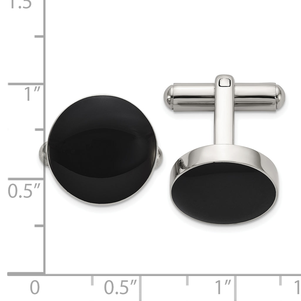 Stainless Steel Polished with Black Enameled Center Cufflinks for Men