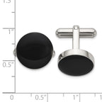 Stainless Steel Polished with Black Enameled Center Cufflinks for Men