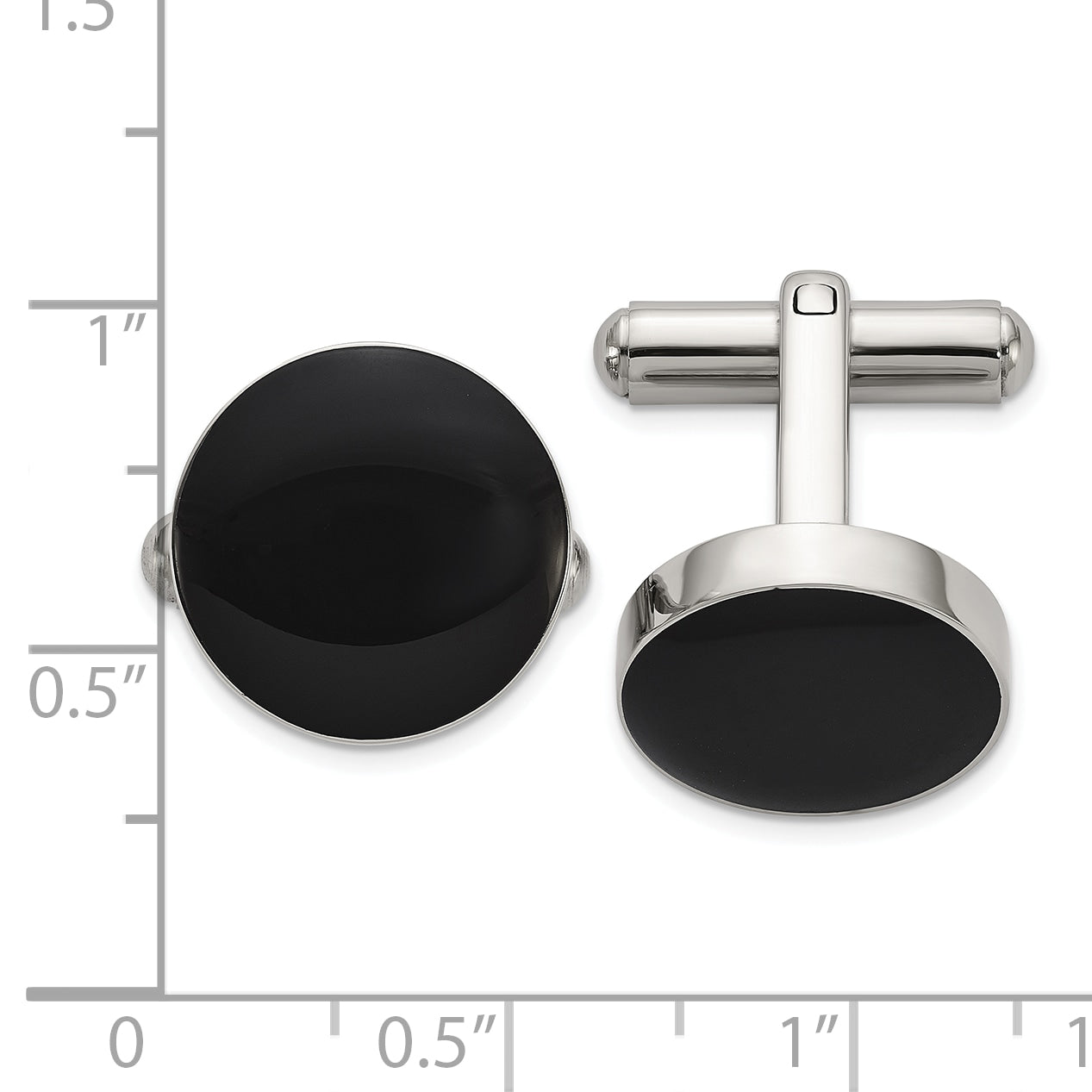 Stainless Steel Polished with Black Enameled Center Cufflinks for Men