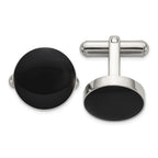 Stainless Steel Polished with Black Enameled Center Cufflinks for Men