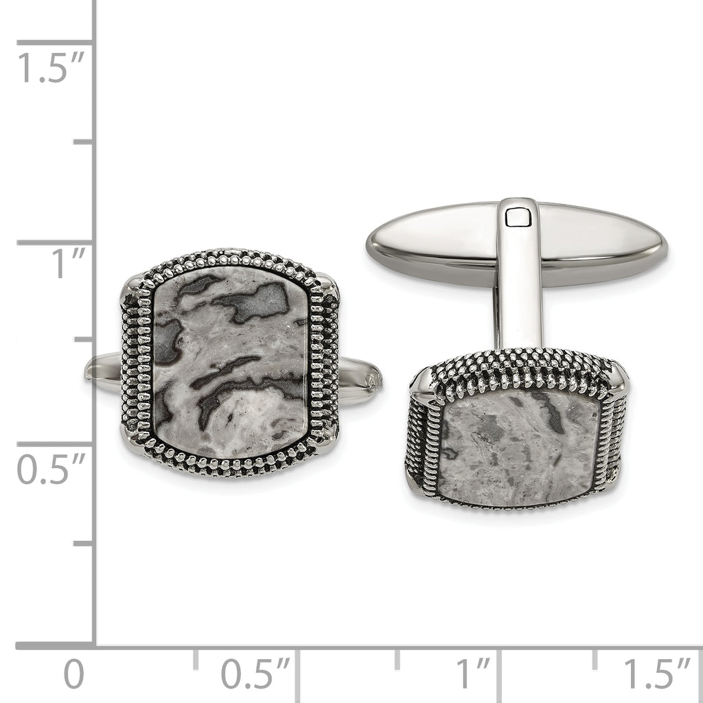 Stainless Steel Antiqued and Polished Jasper Cufflinks for Men