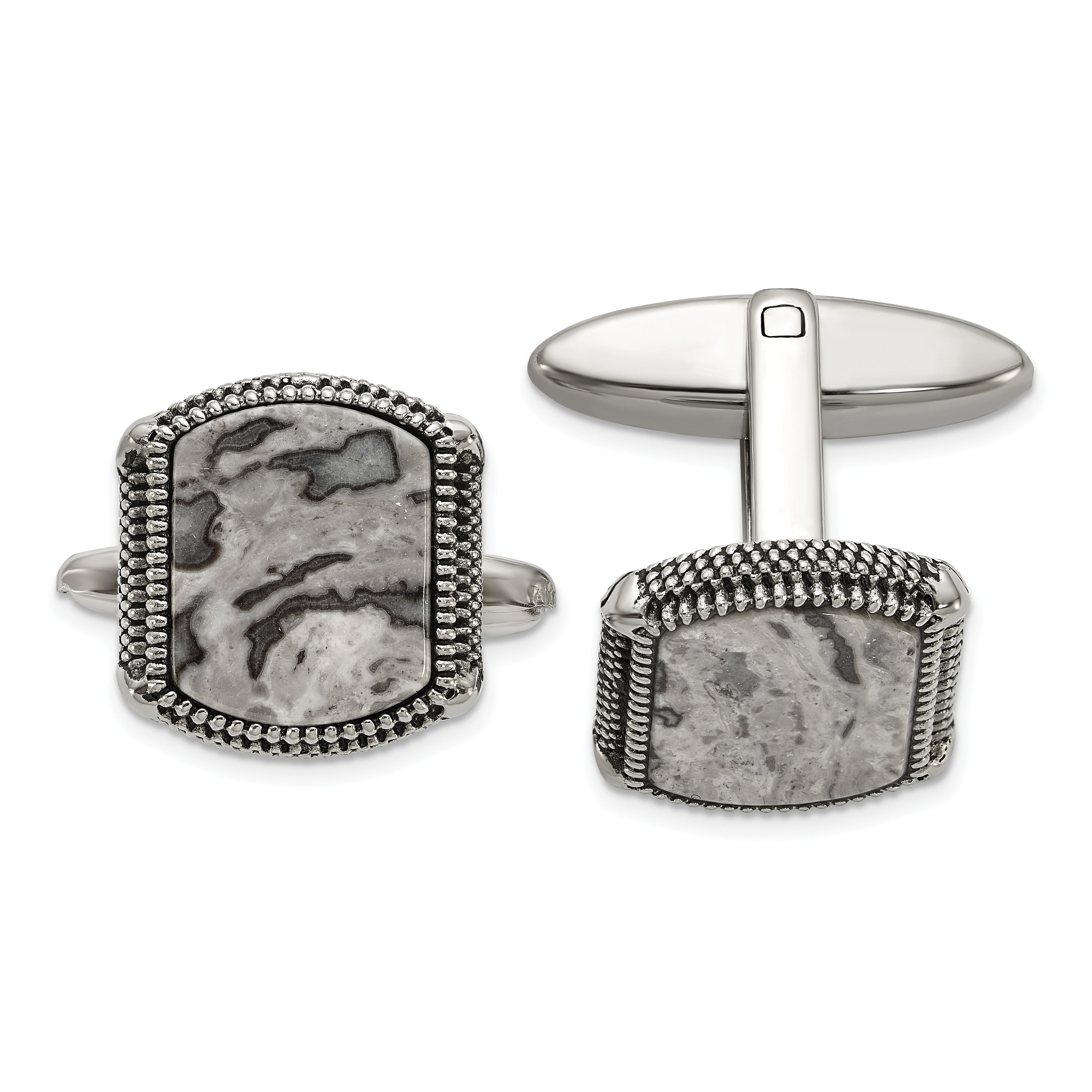 Men's Polished Jasper Stainless Steel Cuff Links Main image