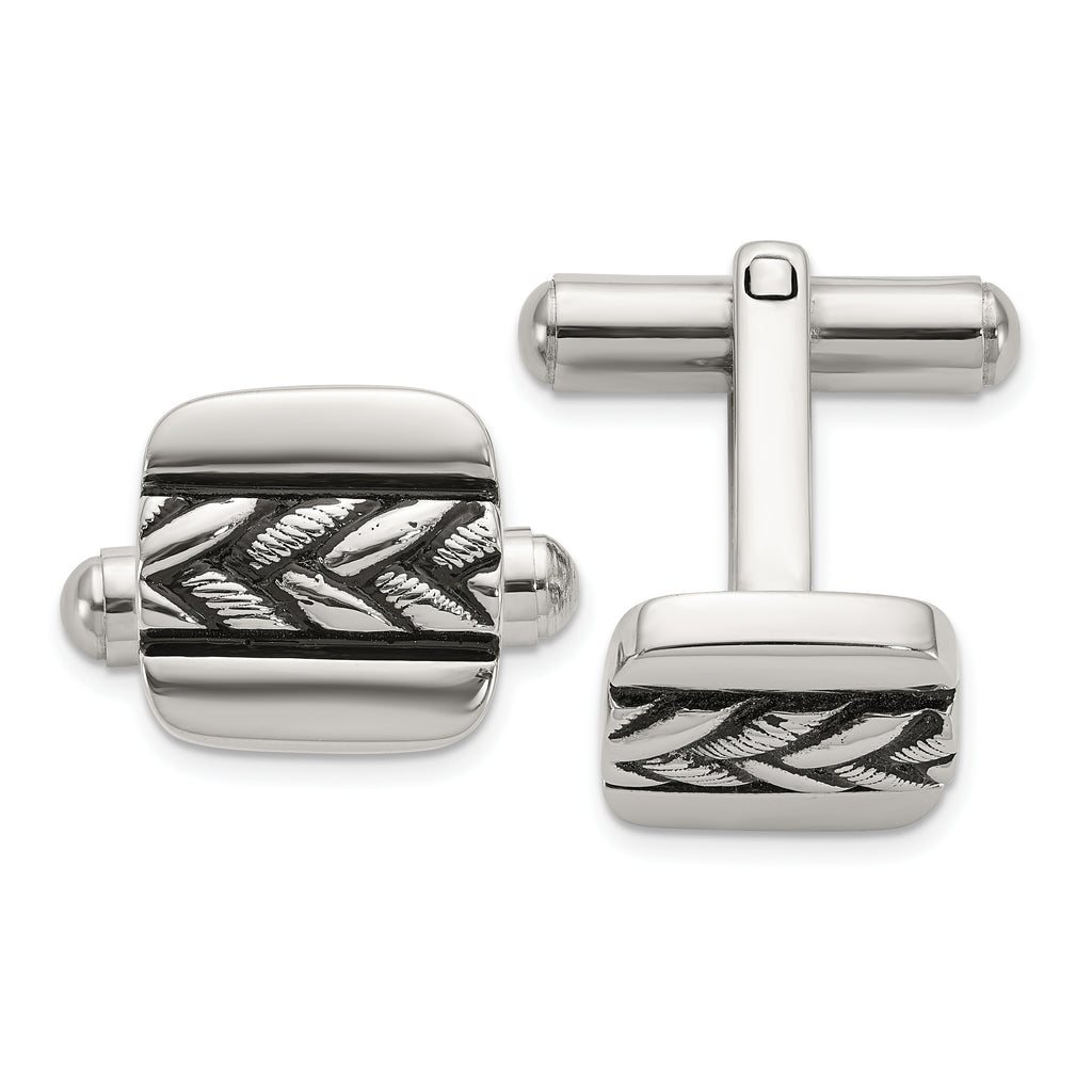 Stainless Steel Antiqued and Polished Cufflinks for Men