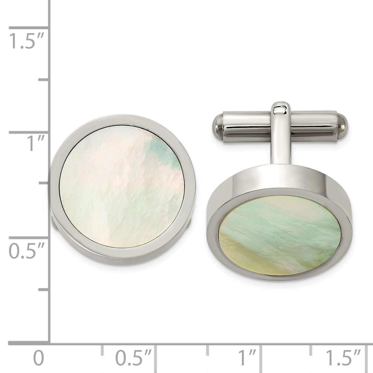 Stainless Steel Polished with Mother of Pearl Round Cufflinks for Men