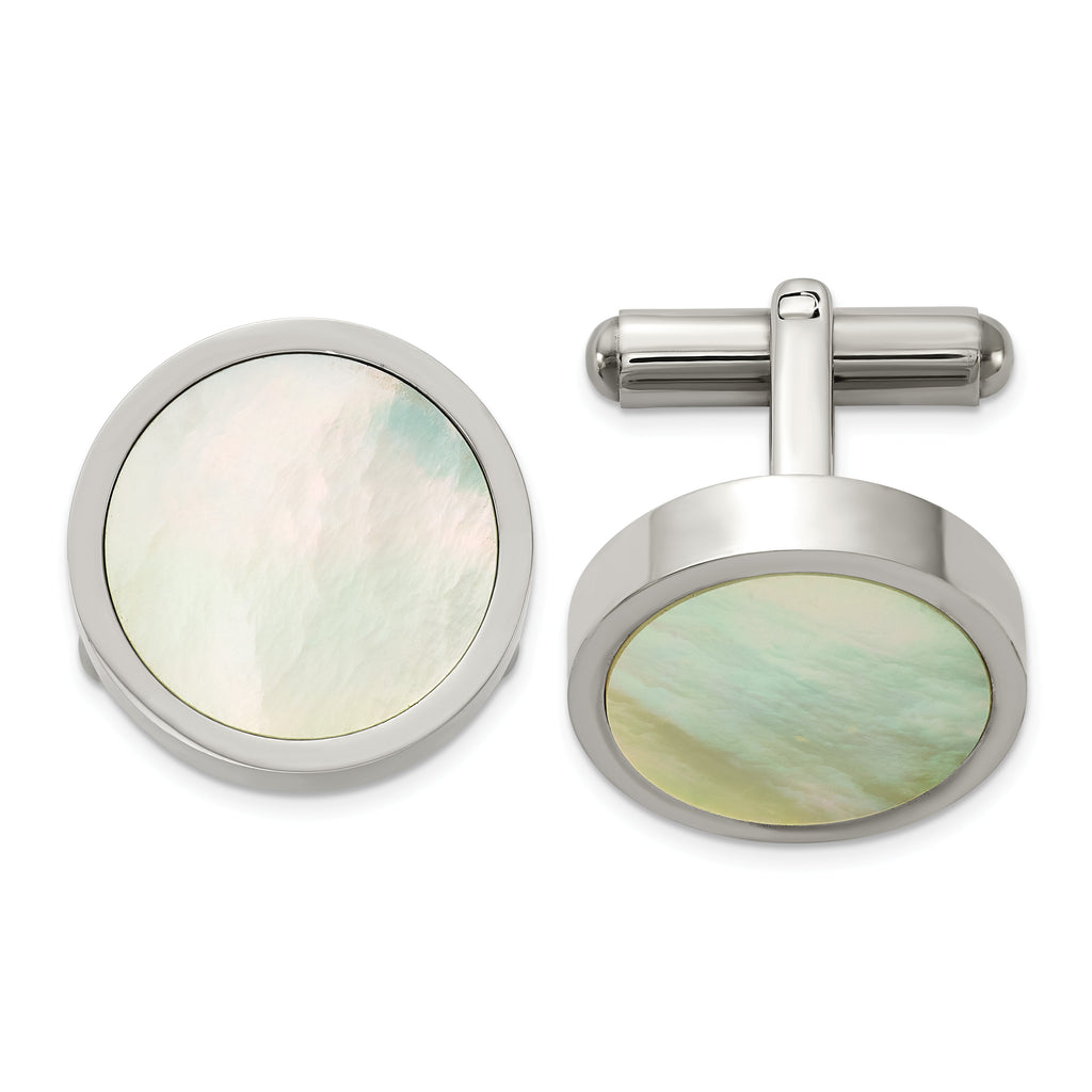 Stainless Steel Polished with Mother of Pearl Round Cufflinks for Men