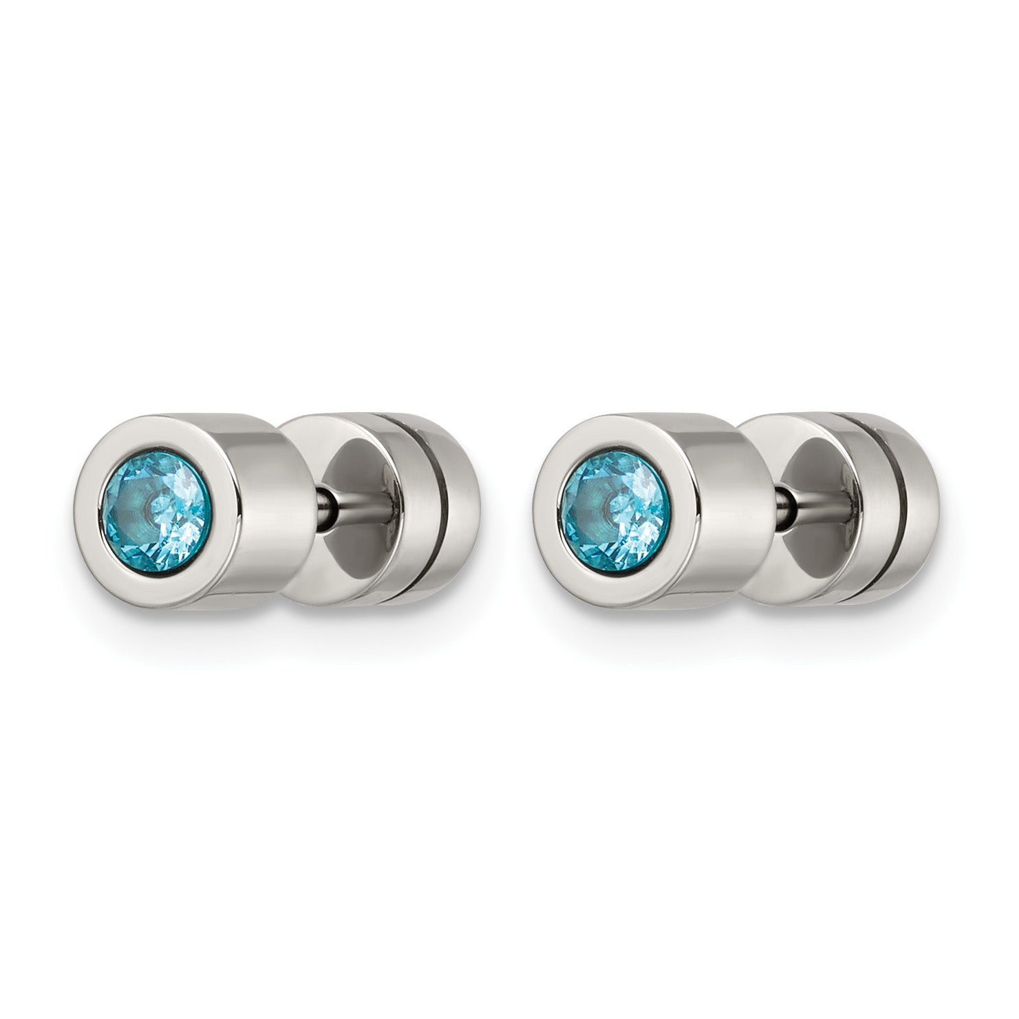 Stainless Steel Polished Blue Cubic Zirconia Birthstone Stud Earrings for Women Secondary image