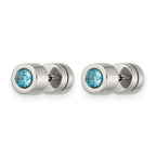 Stainless Steel Polished Blue Cubic Zirconia Birthstone Stud Earrings for Women