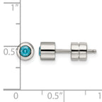 Stainless Steel Polished Blue Cubic Zirconia Birthstone Stud Earrings for Women