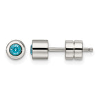 Stainless Steel Polished Blue Cubic Zirconia Birthstone Stud Earrings for Women