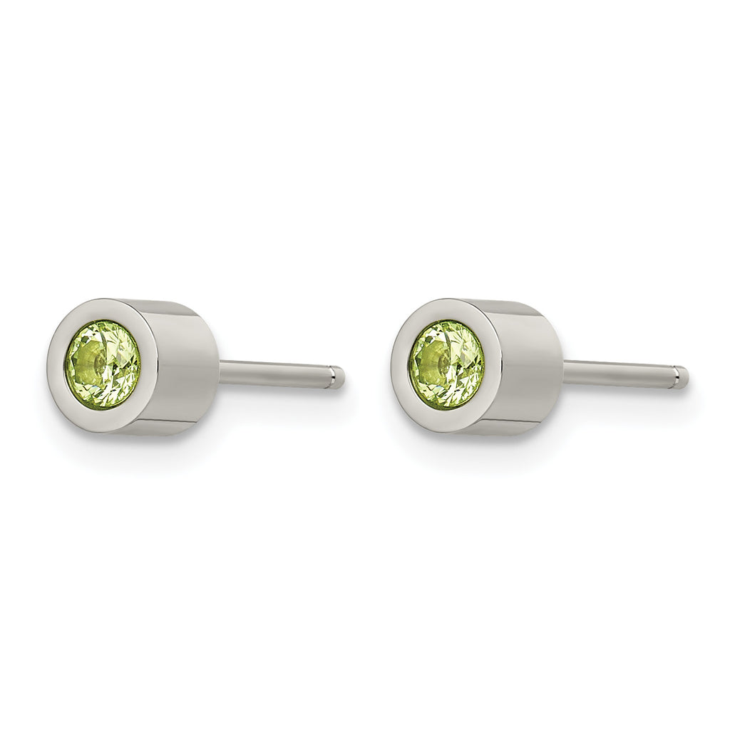 Stainless Steel Polished Green Cubic Zirconia Birthstone Stud Earrings for Women