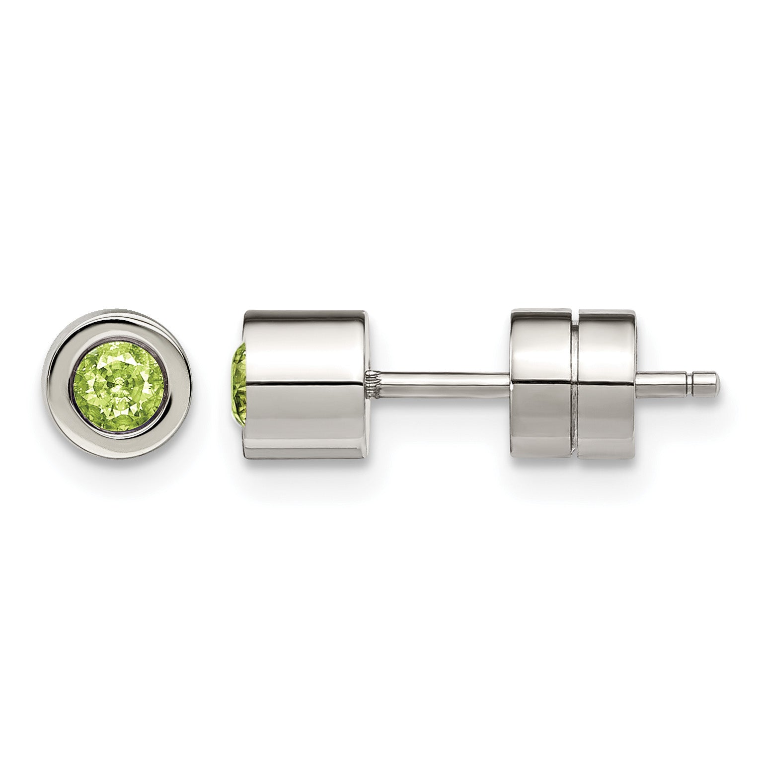 Stainless Steel Polished Green Cubic Zirconia Birthstone Stud Earrings for Women Main image