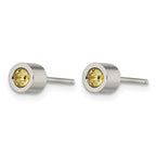 Stainless Steel Polished Yellow Cubic Zirconia Birthstone Stud Earrings for Women